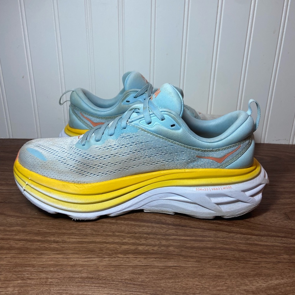 Hoka Bondi 8 Sneakers Blue Orange Yellow Low Top Lace Up Women’s 8.5 - Picture 7 of 14